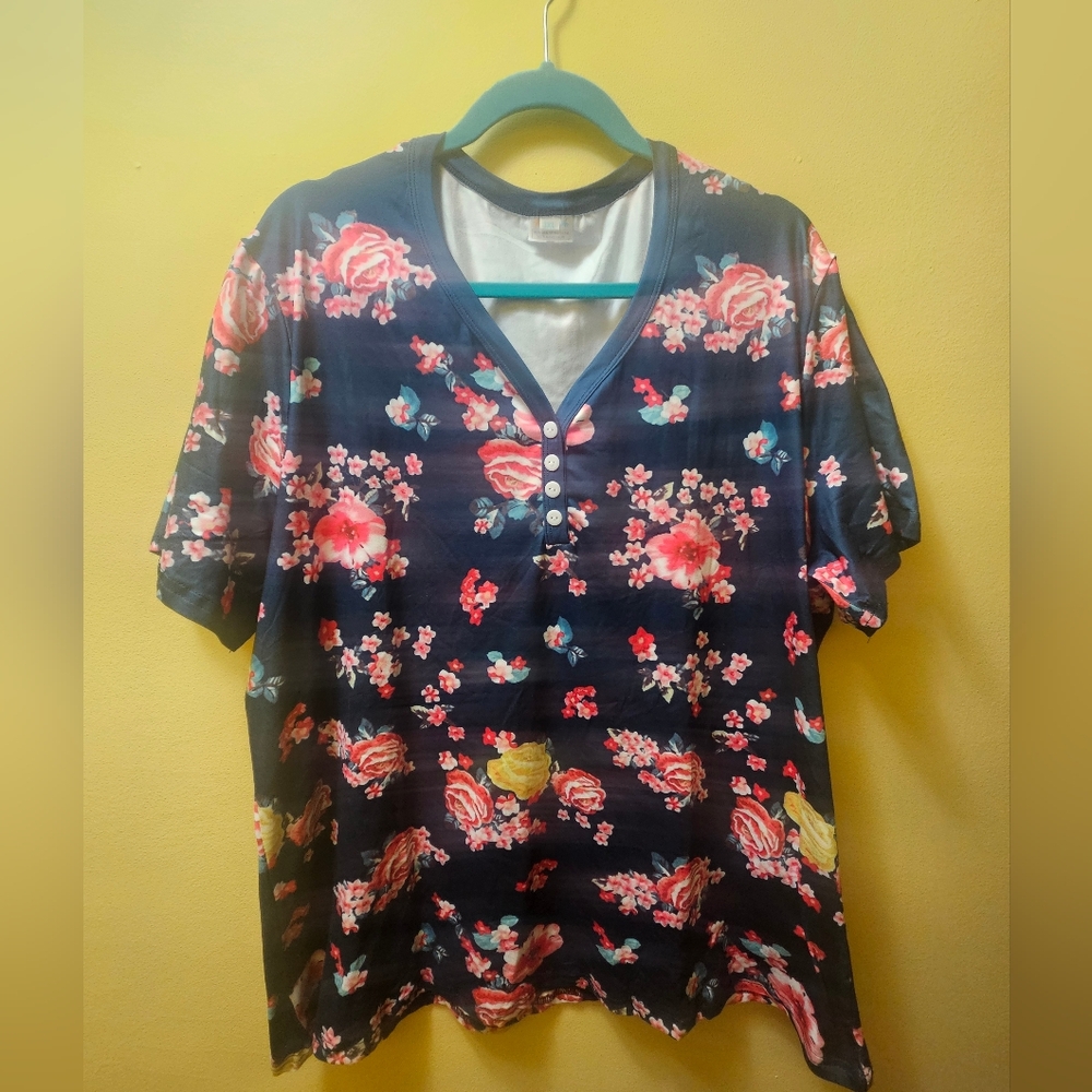 Shirley & Stone Navy Plus Size Floral Pajama or Lounge Set Shorts & Top Included
